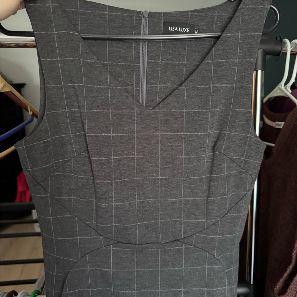 Liza Luxe Gray Checkered Women's Dress